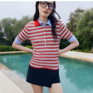 H&M Striped Red and White ribbed Polo Shirt size XS